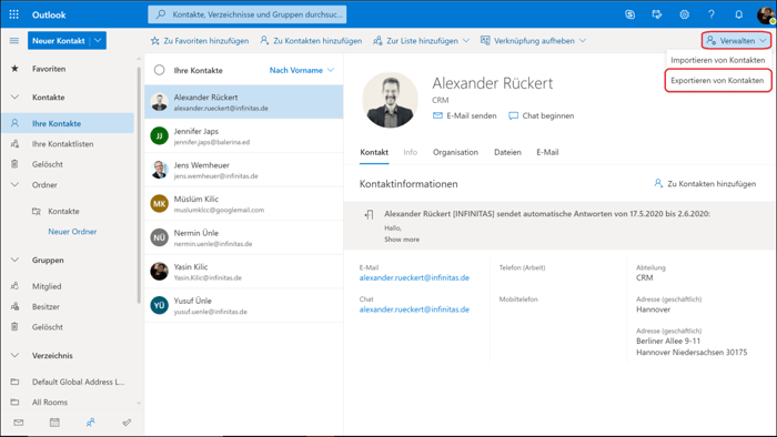 So exportieren Sie Ihre Kontakte aus Microsoft Outlook