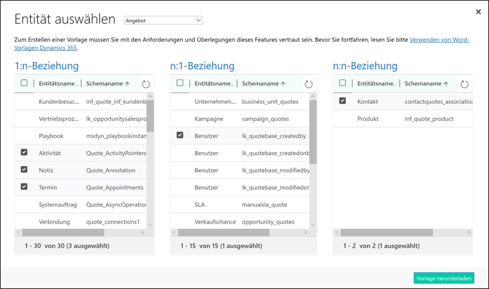 So erstellen Sie Word-Vorlagen in Dynamics 365.